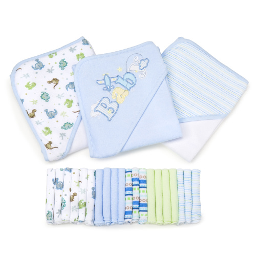 Spasilk 23-Piece Newborn Bath Gift Set, Hooded Towels & Washcloths, Blue