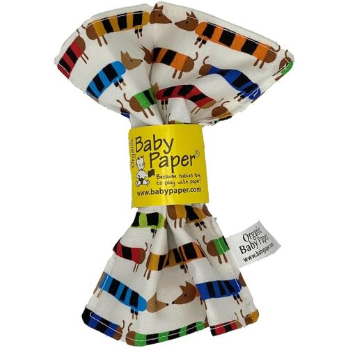 Original Baby Paper - Crinkle Teether and Sensory Toy for Babies and Infants | Organic Dachshund Print | Non-Toxic, Washable | Great for Baby Showers
