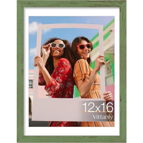 12x16 Picture Frame, Matted for 11x14 Photos, Rustic Green