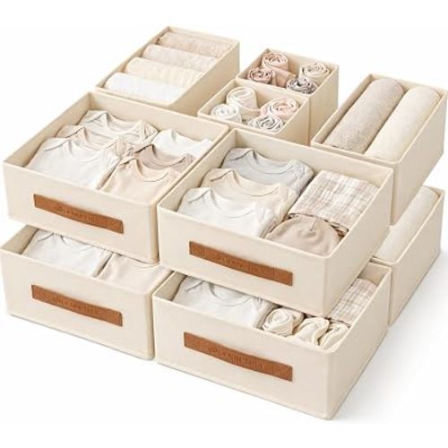 Lot de 12 organiseurs de tiroir, organiseurs de commode pour vêtements, bacs de rangement pliables pour sous-vêtements avec poignées en cuir, séparateurs de placard en tissu lavable pour vêtements de