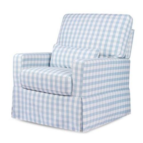 Namesake Crawford Pillowback Comfort Swivel Glider - Blue Gingham