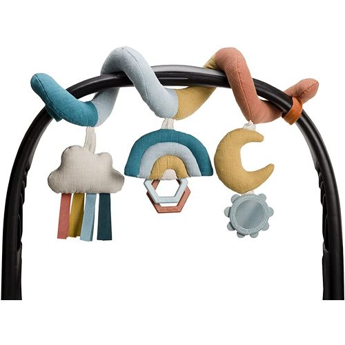 Itzy Ritzy Spiral Car Seat & Stroller Activity Toy; Includes Clinking Rings, Mirror and Textured Ribbons; Rainbow