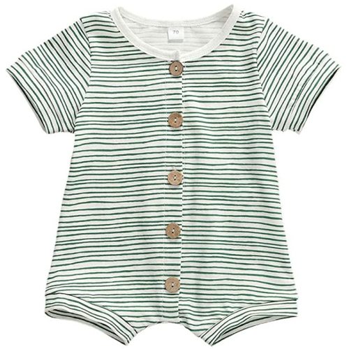iddolaka Newborn Summer Baby Boy Girl Romper Bodysuit Jumpsuit Playsuit One Piece Outfit Clothes - Short Sleeve Green White - 6-12 Months