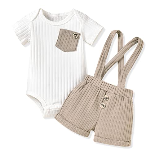 Unutiylo Baby Boy Outfits 0-12 Months Short Sleeve Romper Suspenders Pants Spring Summer clothes
