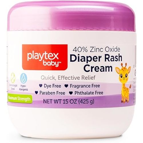 Playtex Baby Diaper Rash Cream, 15 oz. Jar, Dermatologist Tested 40% Zinc Oxide Diaper Cream, Fragrance Free, Hypoallergenic, Free of Dye, Parabens and Phthalates