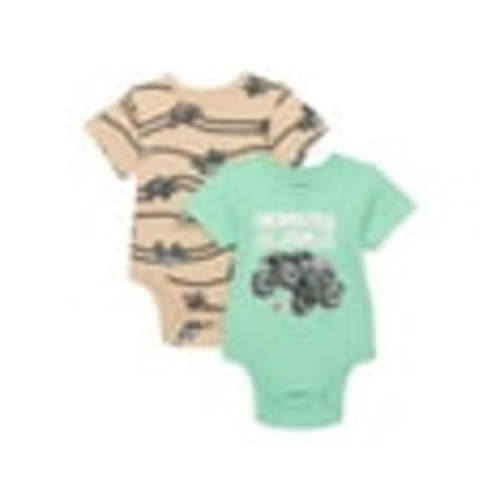 Monster Jam Baby Boys Graphic Bodysuits with Short Sleeves, 2-Pack, Sizes 0/3M-24M