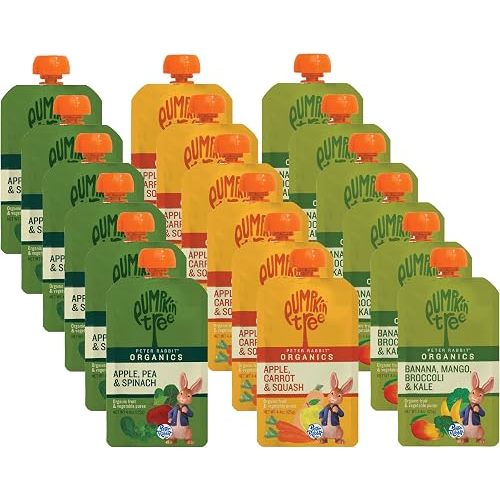 Peter Rabbit Organics Fruit & Vegetable Variety Pack, 4 oz. Squeezable Pouches (Pack of 18)