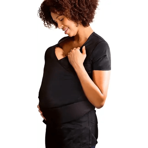 Brownmed Pocket Skin-to-Skin Baby Carrier Shirt for Mom & Newborn - Full-Coverage Baby Wrap Carrier - Black - X-Small/Small