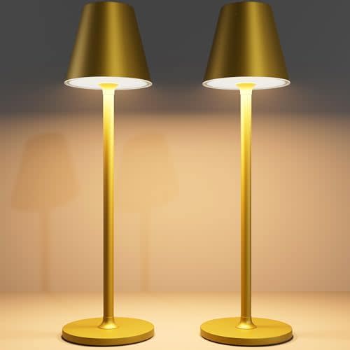 Timjorman 2-Pack Cordless Table Lamps - 5000mAh Rechargeable Battery Operated Desk Lamp, 3-Level Dimmable LED Night Light for Bedroom, Dining, Restaurant - Metal Design (Bronze 2PACK)
