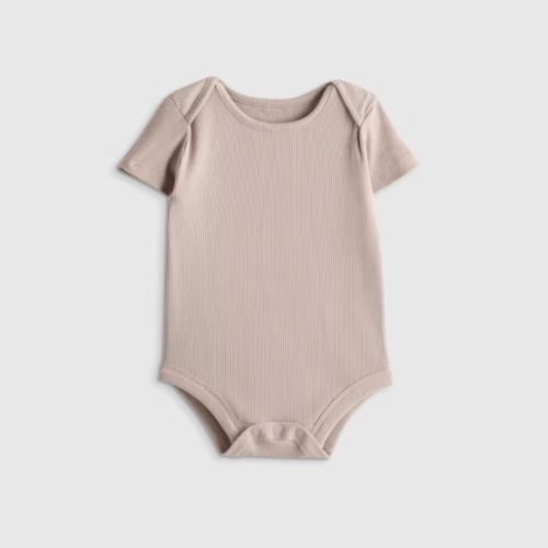 Softest Rib Short Sleeve Bodysuit  in Mushroom
