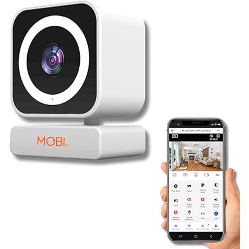 MOBI Connect Indoor Monitoring Camera with Two-Way Audio and 90 Degree Field of View, Night Vision, Motion Detection, Bluetooth and Wi-Fi Connectivity, Smart App Connection with Alerts