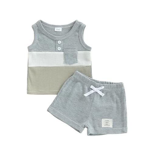 Lucikamy Toddler Baby Boy Clothes Sleeveless Tank Tops + Striped Print Jogger Shorts with Pockets 2Pcs Summer Outfits