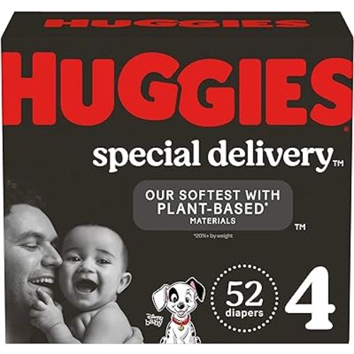 Huggies Special Delivery Hypoallergenic Baby Diapers Size 4 (22-37 lbs), 52 Ct, Fragrance Free, Safe for Sensitive Skin