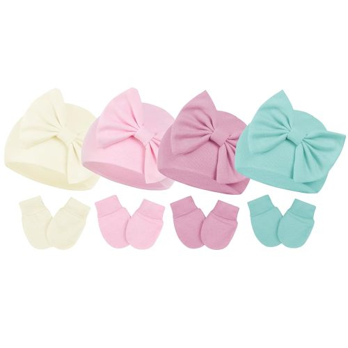 Century Star Newborn Girls Hats Baby Hat and Mitten Set Big Bow Knit Infant Headbands Winter Baby Hat for Girls