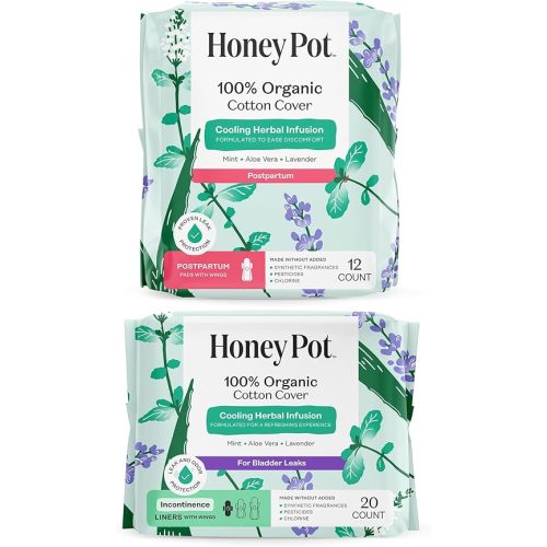 The Honey Pot Company - Postpartum Pads & Incontinence Panty Liners Bundle - Infused w/Essential Oils for Cooling Effect & Ultra-Absorbant - Postpartum Essentials - Feminine Care - FSA Eligible