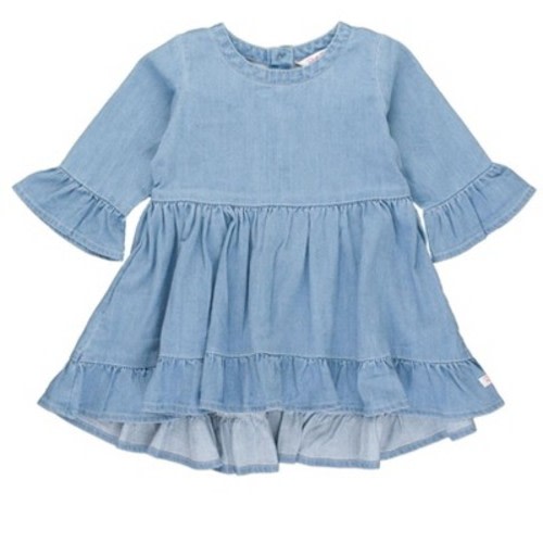 RuffleButts Baby Girls High Low Ruffle Tunic - Light Wash Denim, 3-6m
