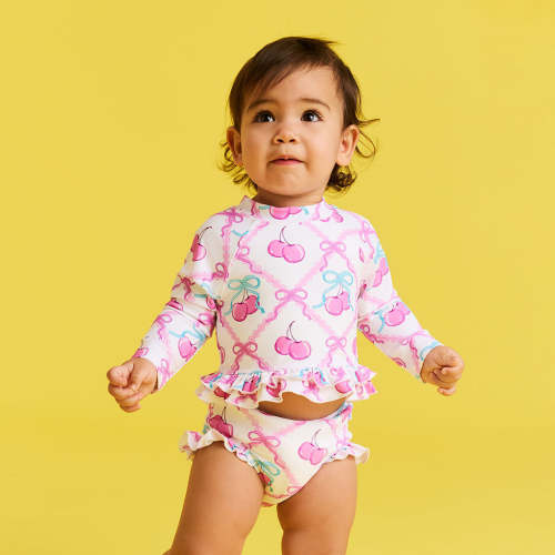 Amarena Long Sleeve Rash Guard Ruffled Bummie Set