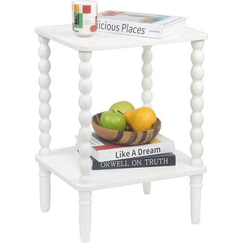 White End Table, Small Side Table with Storage Shelf, 2-Tier Modern NightStand for Bedroom, Living Room, Small Spaces (White)