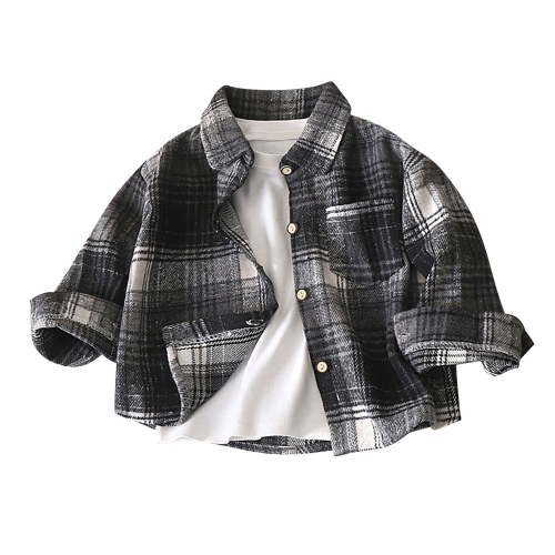 MQLKF Boys Girls Long Sleeve Flannel Plaid Shirt Button Down Shirts Handsome Casual Fashionable Tops Shirts