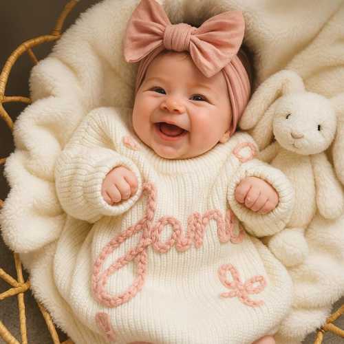 Custom Baby Sweater • Embroidered Newborn Baby Sweater • Baby Shower Newborn Gift • Embroidered Oversized Chunky Kids Sweater • Christmas