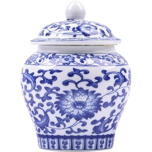 XINGYAN Chinoiserie Blue and White Porcelain Mini Ceramic Ginger Jars with Lid Ancient Chinese,Oriental Style,Decorative and Storage Jars (Mini branches jar)