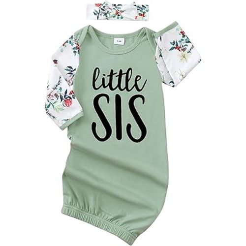 AMAWMW Newborn Baby Girl Little Sister Sleeper Gown Stripe Long Sleeve Nightgown Pajamas Gifts Stuff Essential Outfit