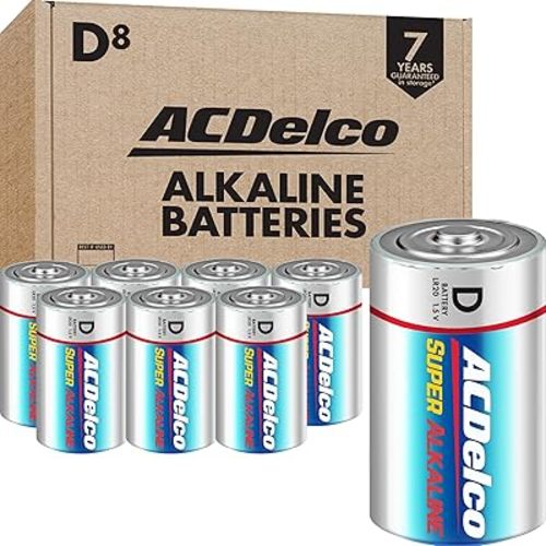 ACDelco 8-Count D Batteries, Maximum Power Super Alkaline Battery for Home and Office, 7-Year Shelf Life, Reclosable Packaging