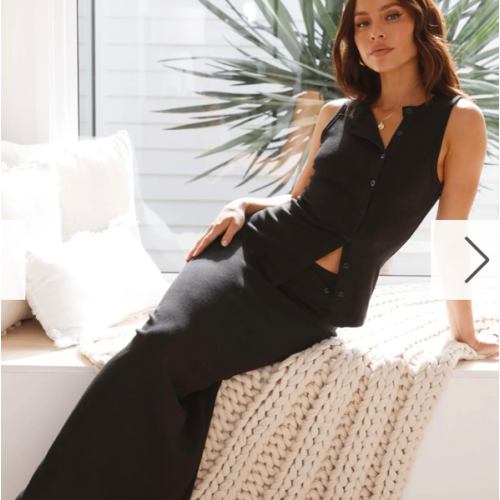 Rahela Button Top and Maxi Skirt Set - Black - Buy Women's Sets - Billy J