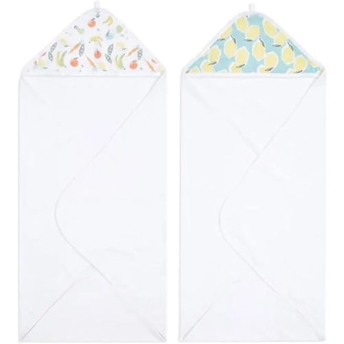 aden + anais Essentials Hooded Baby Bath Towel, Super Soft 100% Cotton, 2 Pack, Farm to Table