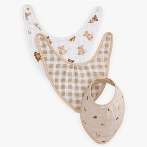 Organic Teddy Bear Muslin Bib Set Of 3 , Multi