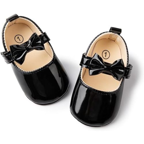 Meckior Infant Baby Girls Soft Sole Bowknot Princess Wedding Dress Mary Jane Flats Prewalker Newborn Light Baby Sneaker Shoes