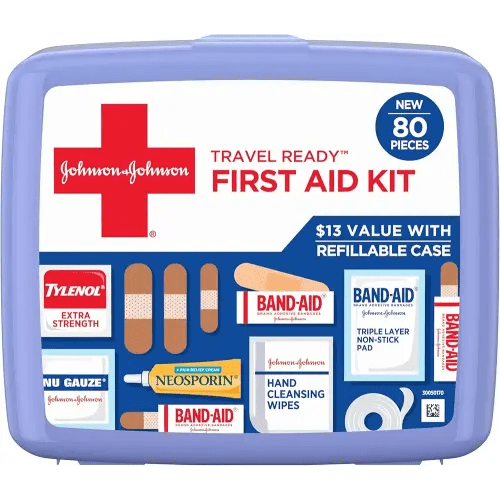 BAND-AID Brand Travel Ready Portable Emergency First Aid Kit for Minor Wound Care, Perfect for Home, Car, Travel, Camping Essentials & Outdoor Emergency Kit, 80 Pieces