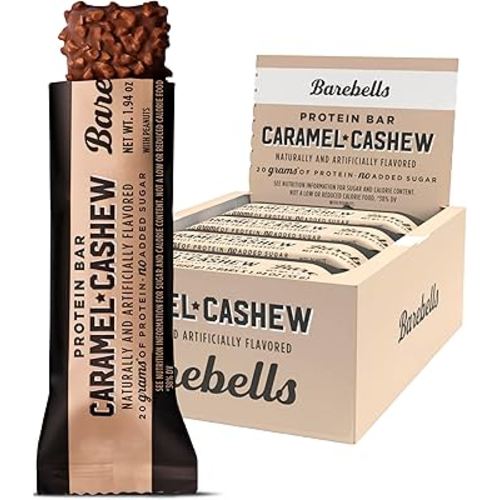 Barebells Protein Bars Caramel Cashew - 12 Count, 20g High Protein Treats - Chocolate Nutrition Bar with 1g Total Sugars - On-The-Go Breakfast or Post-Workout Snack