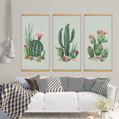 IDEA4WALL Cactus Desert Floral Botanical Hanging Poster with Wood Frames Beautiful Green Plants Home Wall Poster Prints | Wayfair