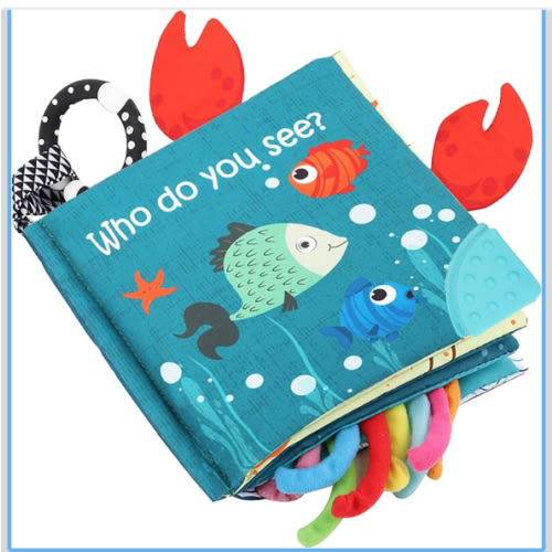 Fish Baby Books Toys, Touch Feel Cloth Crinkle Books for Babies,Baby Infant Toys 0-6, 6-12,12-18 Months,Early Learning Education, Christmas Shower Baby Gifts for Boys Girls,Teething,Mirror,Shark Ocean