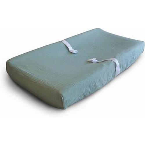 mushie Extra Soft Muslin Fitted Changing Pad Cover (Roman Green)