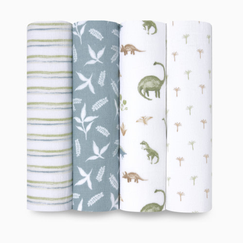 Essentials Cotton Muslin Swaddles (4 Pack) - Dino Jungle