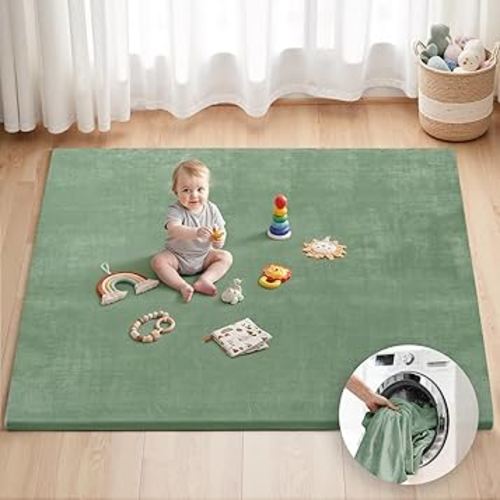 Blissful Diary Ultra Soft Baby Play Mat, 71x59 Extra Large Floor Mat with Removable & Washable Slip-On Cover for Babies and Toddlers, Sage Green