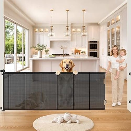 Pawtners Retractable Baby Gates, 34" Tall Extends to 80" Wide Dog Gate