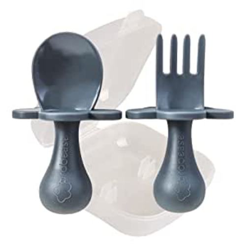 Grabease Baby and Toddler Self-Feeding Utensils – Spoon and Fork Set for Baby-Led Weaning – Made of Non-Toxic Plastic – Featuring Protective Barriers to Prevent Choking and Gagging : Baby