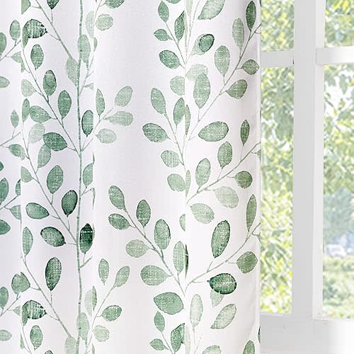 MYSKY HOME Green Leaf Curtains 63 Inch Length for Living Room Grommet 2 Pcs