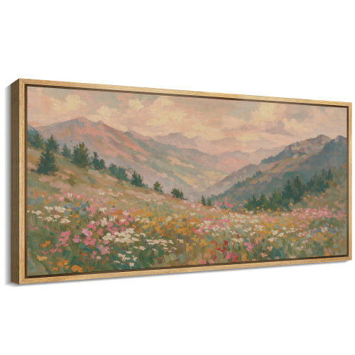 IDEA4WALL Colorful Mountain Valley Wildflower Landscape Wall Decor Extra Large Pictures Framed Canvas Print Wall Art | Wayfair