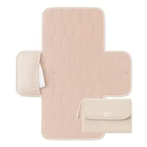 Toddlekind Mini Maven Portable Changing Pad – Organic Cotton & Water-Resistant Polyester – Travel-Friendly, Foldable Change Mat – Blush Stripes with Wave Stitching – Chic, Durable, Easy to Clean