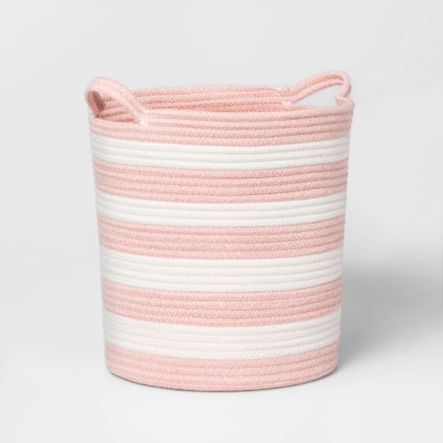 Medium Striped Coiled Kids' Rope Basket Rose Pink - Pillowfort™: Toy & Storage Basket, Cotton, Polyester, Circular