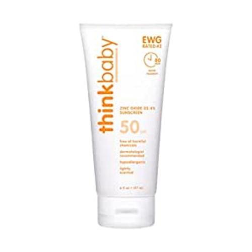 Amazon.com: Thinkbaby SPF 50+ Baby Sunscreen – Safe, Natural Sunblock for Babies - Water Resistant Sun Cream – Broad Spectrum UVA/UVB Sun Protection – Vegan Mineral Sun Lotion, 6oz : Beauty & Personal Care