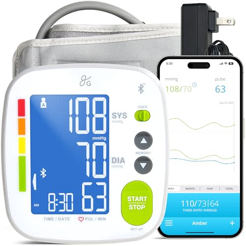Greater Goods Bluetooth Smart Blood Pressure Monitor for Home Use  Automatic Digital Upper Arm BP Machine with 8.716.5 Cuff, iOS & Android App Compatible, Large Backlit Display