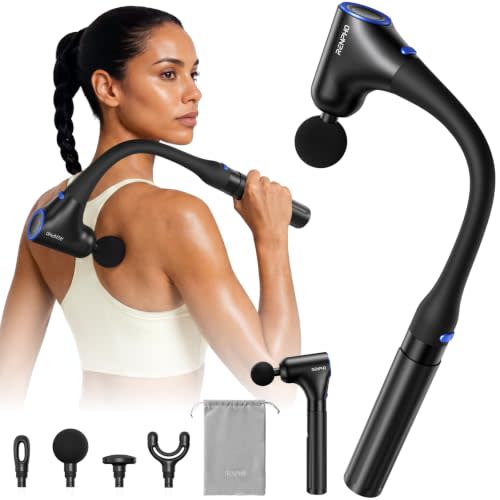 RENPHO Reach Curve Massage Gun with Extension Handle, 4-in-1 Massager | 10MM Deep Tissue, Handheld Back Neck Massager for Soreness, Travel Massage Tool, FSA Eligible HSA, Gifts for Men Women