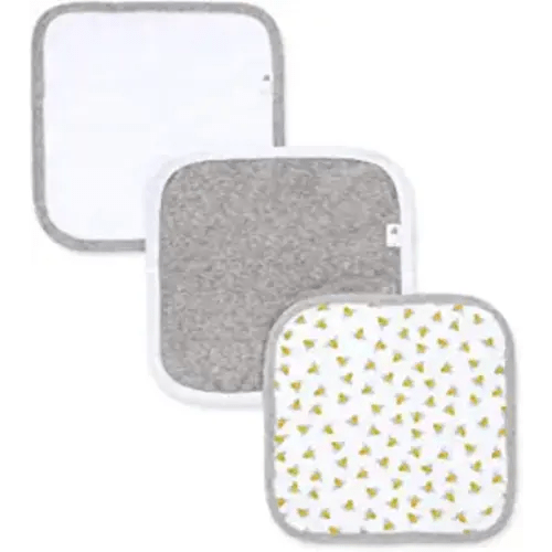 Burt's Bees Baby Infant Washcloths, 100% Organic Cotton, Soft and Super Absorbent Knit Terry Wash Cloth - 3 Pack Set - Honeybee Cloud - 3-Pack