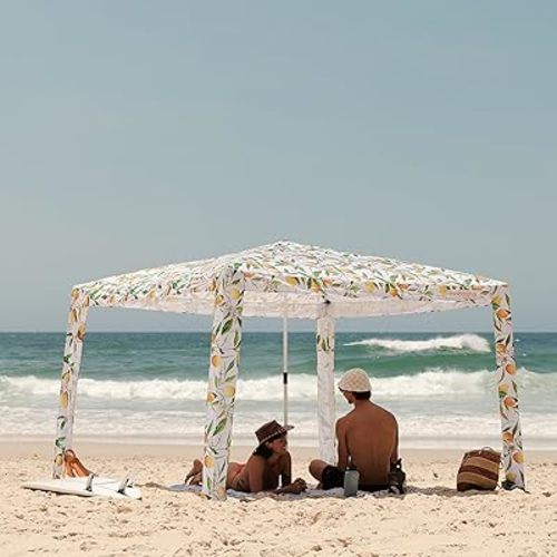 CoolCabana Beach Shade Tent - Easy Setup, UPF 50+ Protection, Large & Medium Sizes, Compact & Wind Resistant - Beach Cabana for The Whole Family - Lemon Scarletta, Large