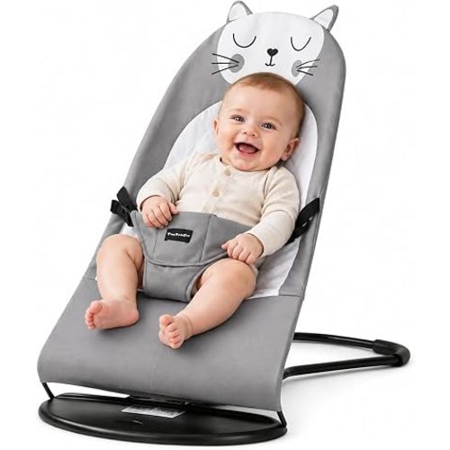 Foldable Baby Bouncer, Baby Seat with 3 Adjustable Heights, Portable Newborn Rocker, Ergonomic Bouncy Seat for Natural Bounce, Bouncer for Babies 0-18 Months, Soft Cotton